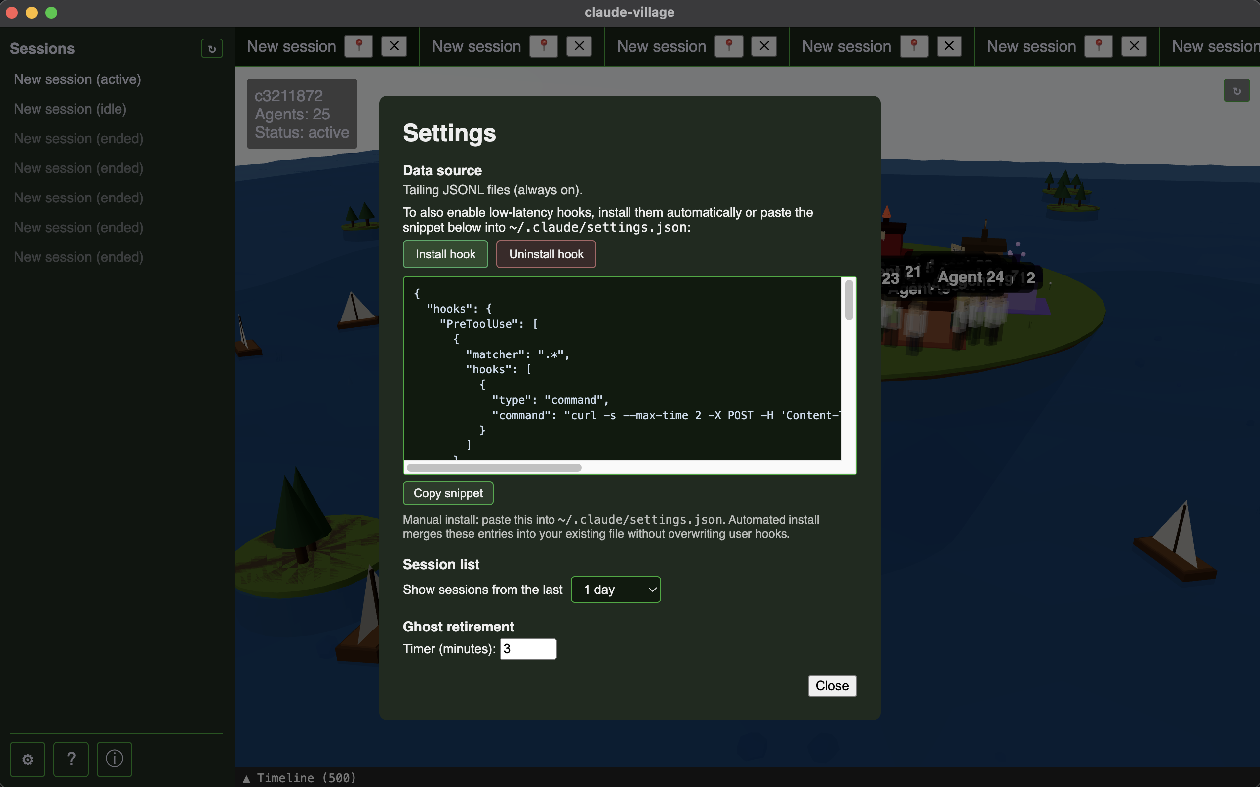 Settings dialog with hook installer